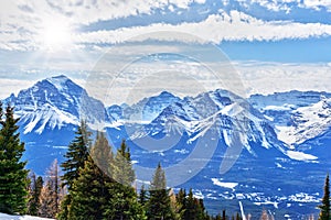 Bright Sun Over the Canadian Rockies at Lake Louise Near Banff National Park