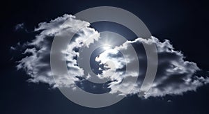 Bright Sun Shining Through Two Dark Dramatic Clouds in the Sky