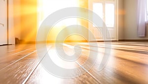 Bright sunlight illuminates modern apartment empty living room with hardwood flooring generated by AI