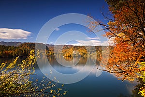 Bright sunny autumn day on Lake Bled, Slovenia