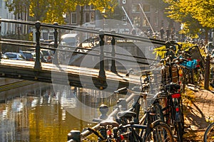 Bright Sunny Autumn Morning on the Amsterdam Canal