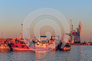 Bright sunny day on the Port aquatory in Klaipeda, Lithuania photo