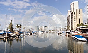 Bright Sunny Day Waikiki Ala Wai Boat Harbor Honolulu Haiwaii