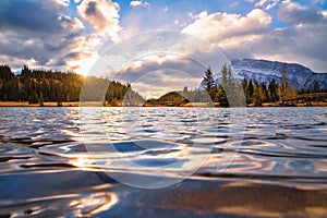 Sunrise Glowing Over Mountains At Cascade Ponds