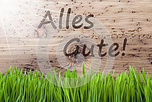 Bright Sunny Wooden Background, Gras, Alles Gute Means Best Wishes
