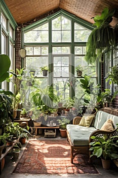 bright sunroom filled with lush green plants