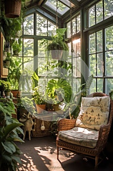 bright sunroom filled with lush green plants