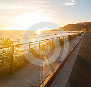 Bright sunset in Malibu shoreline