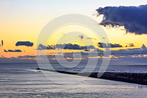 Bright sunset over beach