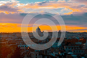 Bright sunset over Rome in autumn