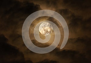 Bright super moon at night sky with cloudy and copy space