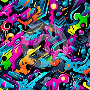 Bright TEENAGE PATTERN. Graffiti seamless texture with fancy elements and drips