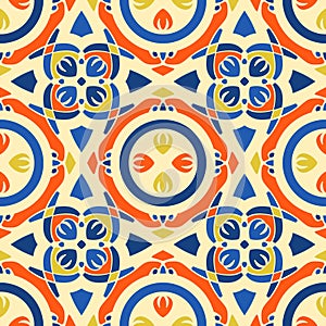 Bright Traditional Ethnic Ornamental Geometric Seamless Tile Pattern Background Mosaic Ceramic