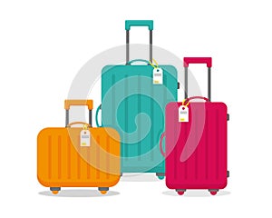 Bright travel suitcases isolated on the white background.