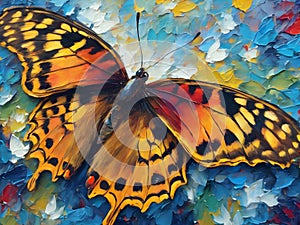 bright tropical butterfly painted in oil on canvas with large strokes