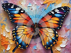 bright tropical butterfly painted in oil on canvas with large strokes