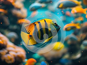 Bright tropical fish underwater