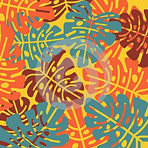 Bright tropical leaves in a simple pattern. Vector design.