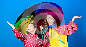 Bright umbrella. It is easier to be happy together. Be rainbow in someones cloud. Walk under umbrella. Kids girls happy