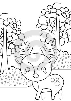 Cute Wild Deer Woodland Animals Coloring Pages A4 for Kids and Adult