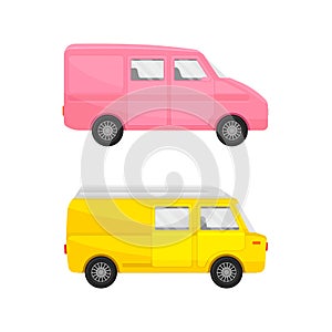 Bright Van as Road Vehicle and Transportation Vector Set