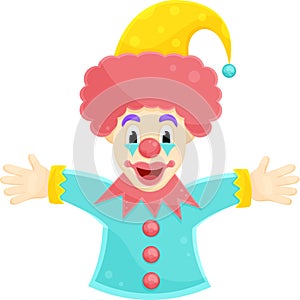 bright vector illustration funny clown, friendly character, april fools day