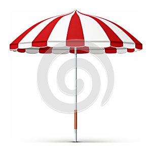 Bright vector illustration of a red and white beach umbrella isolated on white, Ai Generated