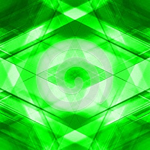 Bright warm triangular strokes of intersecting sharp lines with emerald triangles and a star