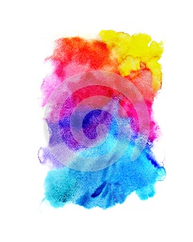 Bright watercolor background with rainbow colors on white