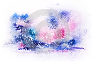 Bright watercolor blue pink purple red stain drips blobs. Abstract illustration