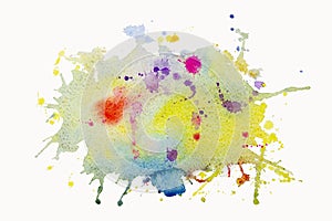 Bright watercolor blue-red- yellow- purple stain drips. Abstract illustration