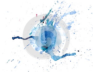 Bright watercolor blue stain drips. Abstract illustration on a white background