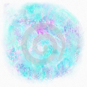 Bright watercolor brush rubbed circle .Beauteful magical colorful overflowing watercolor strikes.