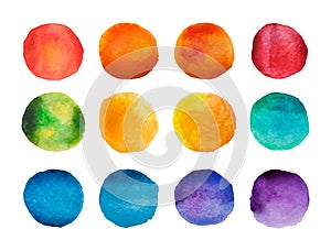 Bright watercolor circles set. Rainbow watercolour stains collection. Vector illustration photo