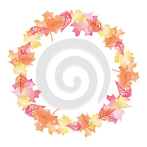 Bright Watercolor Fall Autumn Leaves Circle Background 1