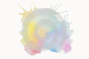 Bright watercolor paint yellow-pink- blue brush stroke stain drop. Abstract illustration