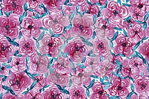 Bright watercolor pink and blue floral pattern