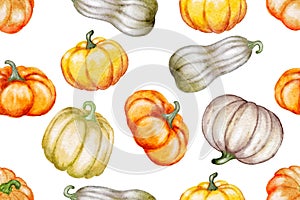 Bright watercolor pumpkin seamless pattern background