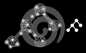 Bright Web Mesh Binary Structure Icon with Sparkles