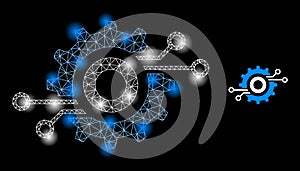 Bright Web Net Nanobot Circuit Wheel Icon with Glare Spots