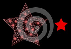 Bright Web Net Red Star Icon with Glare Dots