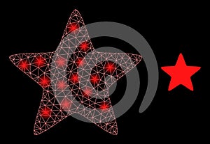 Bright Web Network Red Star Icon with Glare Spots