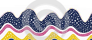 Bright and whimsical polka-dot and wave pattern yellow pink and blue banner