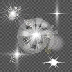 Bright white abstract festive bokeh flare effect on transparency background