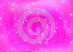 Bright white glowing stars on hot pink background. Illustration of party year stars shining in the night sky. Star universe backgr