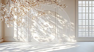 Bright White Room Sunlight Shadow Flower Branches