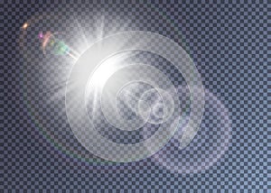 Bright white vector sun with lens flare