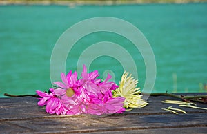 Bright Wilting Flowers on Rustic Table