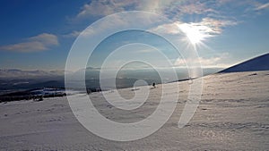 Bright winter sun on Are Valadalen plateau in Jamtland in Sweden