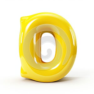 Bright Yellow 3d Cartoon Letter D - Symbolic Plastic Vray Tracing